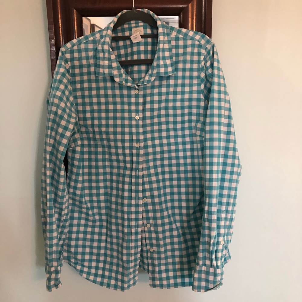 J. Crew Teal Gingham Perfect Shirt Button Down
